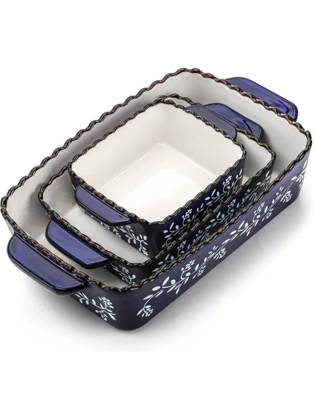 Ceramic Bakeware Set - 3 Rectangular Lasagna Pans for Casseroles & Cakes, Cobalt